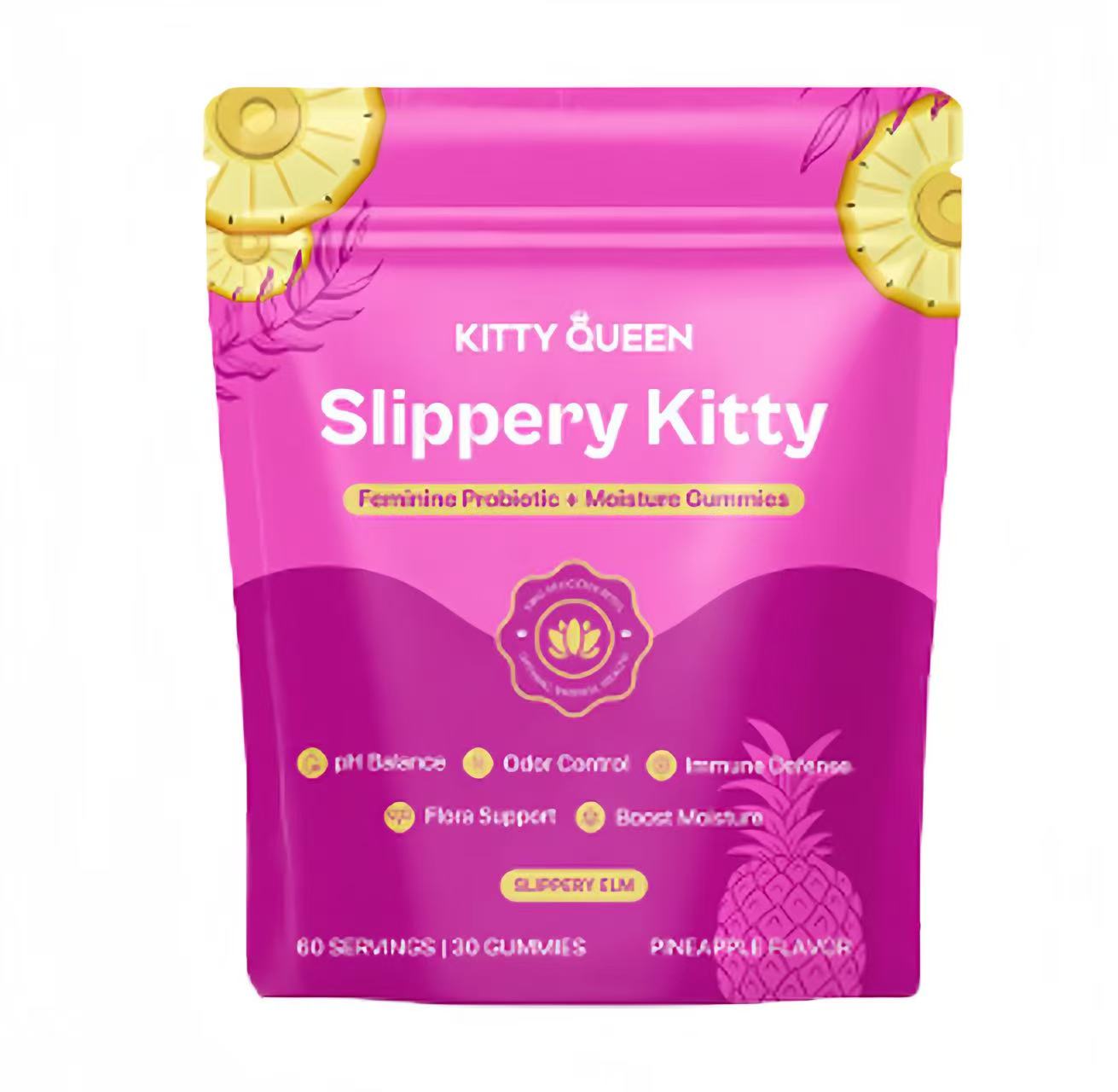 Kittyqueen Feminine Probiotics Gummies for Women, Women's Probiotic + Slippery Elm + Moisture Pineapple Gummies Supports pH Balance, Gut Health, 60 Count