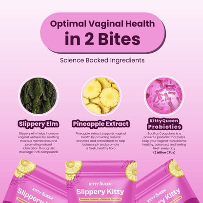 Kittyqueen Feminine Probiotics Gummies for Women, Women's Probiotic + Slippery Elm + Moisture Pineapple Gummies Supports pH Balance, Gut Health, 60 Count