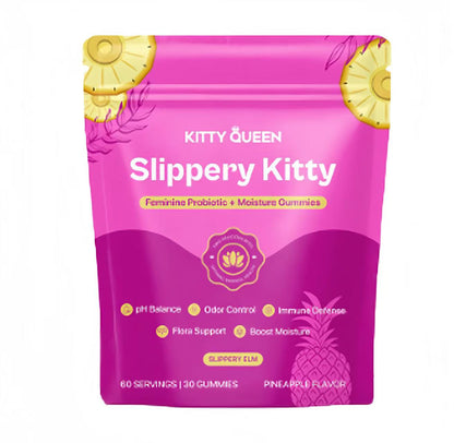 Kittyqueen Feminine Probiotics Gummies for Women, Women's Probiotic + Slippery Elm + Moisture Pineapple Gummies Supports pH Balance, Gut Health, 60 Count